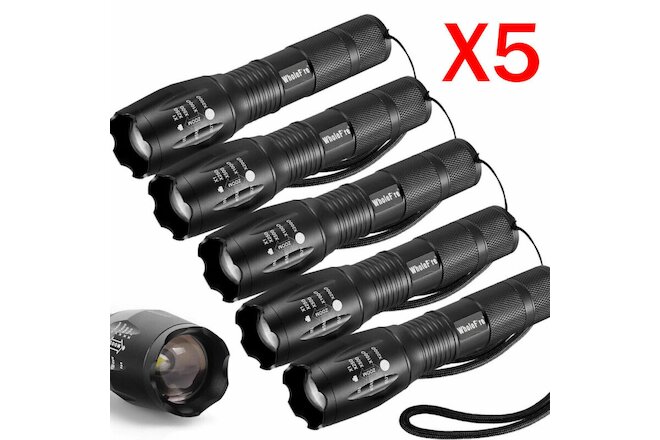 5X Tactical 18650 Flashlight T6 LED High Powered 5 Modes Zoomable Aluminum Light