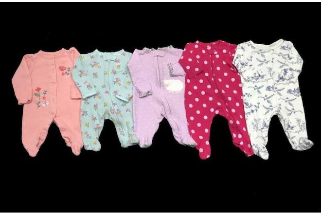 Baby Girl NB Newborn Carter's Cotton One Piece Footed Sleeper Pajama PJ Lot
