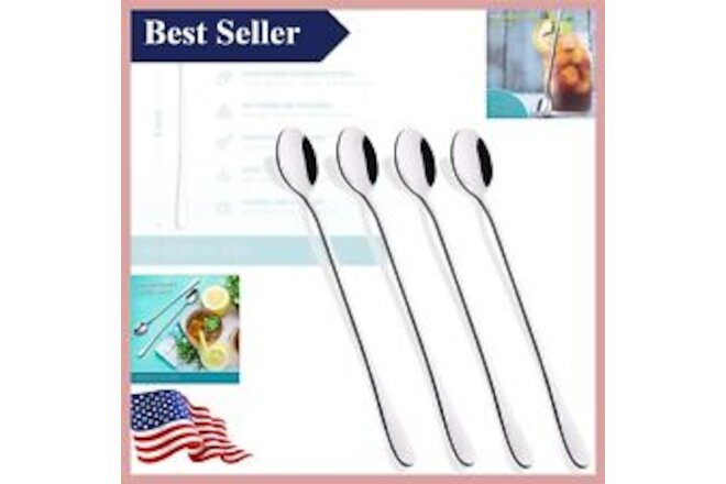 Sleek Stainless Steel Ice Cream Spoons - Set of 4 for Mixing and Enjoying Drinks