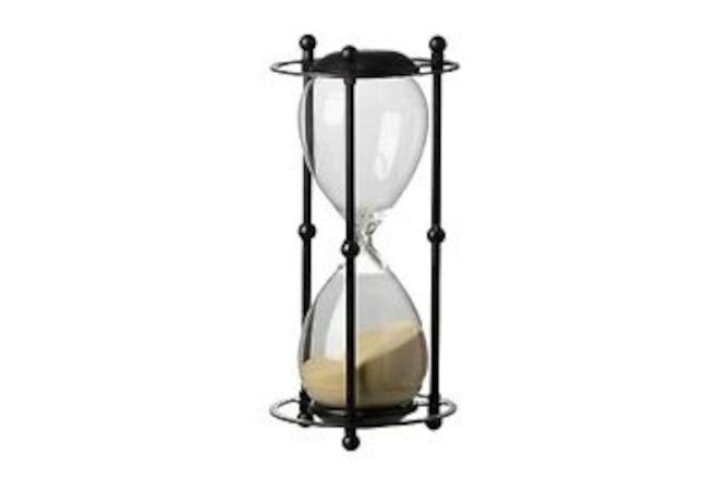 13 in H Beige/Black Glass and Iron Hour Glass in Stand with Sand (Approx.1
