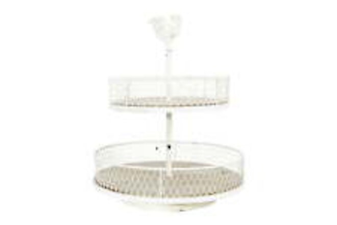 2 Tier Farmhouse White Metal and Natural Wood Rooster Basket