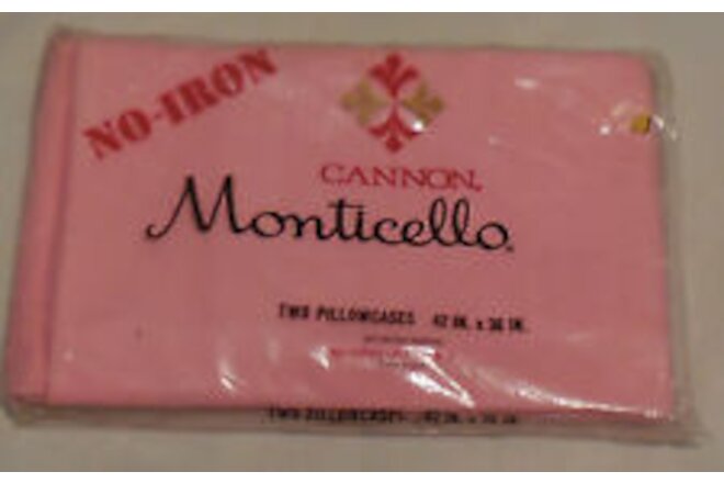 1 Cannon Monticello No Iron Muslin Pillowcases Two Pink Standard package VTG