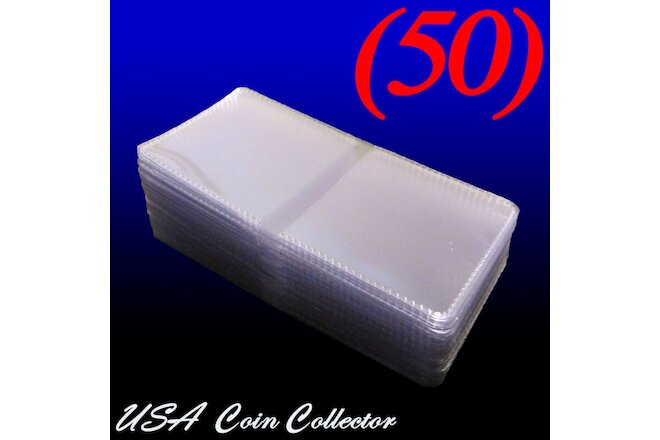 (50) 2x2 Double Pocket Vinyl Coin Flips for Storage - PVC Free Plastic Holders