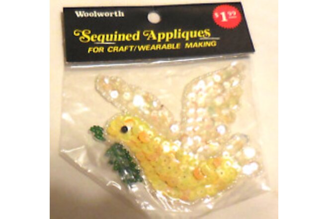 1 Sequined Appliques Craft Wearable Woolworth  Patch Bird  package VTG