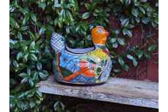 Talavera Chicken Ceramic Planter & Colorful Flower Pot, Handmade Outdoor Decor