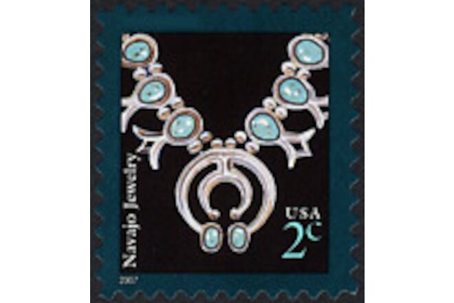 20 Mint Stamps NAVAJO JEWELRY: Indian Turquoise & Silver Squash Blossom Necklace