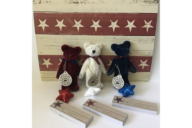Patriotic Boyds Bears 2.5" Wuzzies Bears Red White Blue Mini Notepads Stars