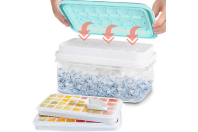Ice Cube Tray with Lid and Bin, 56 Nugget Ice Trays Kit,Ice Cube Pop Out Molds S