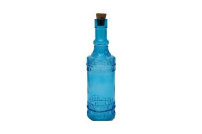 Teal Blue Round Colored Glass Italian Vintage Style Decanter / Bottle H - 9.5 in