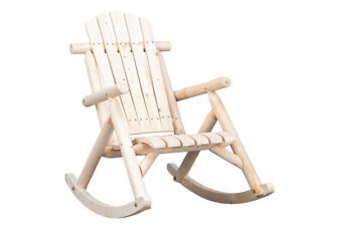 Outdoor Fir Wood Rocking Chair Rustic Log Color for Courtyard 65x95x96cm