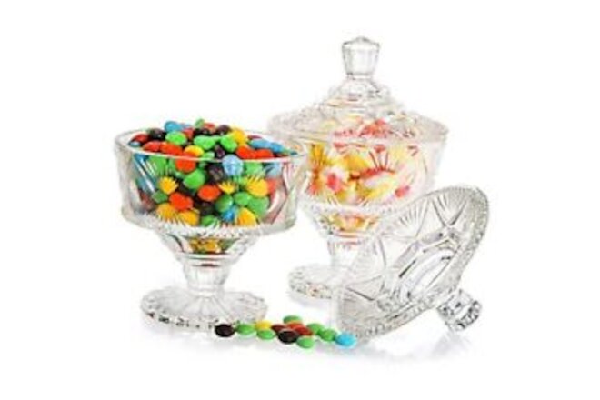 2 Pack Glass Candy Dish with Lid, 15 Oz Clear Covered Candy Bowl Crystal