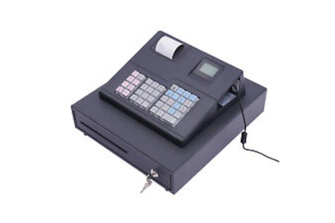 38 Keys Electronic Cash Register Black Thermal Cash Register W/ Cash Drawer US
