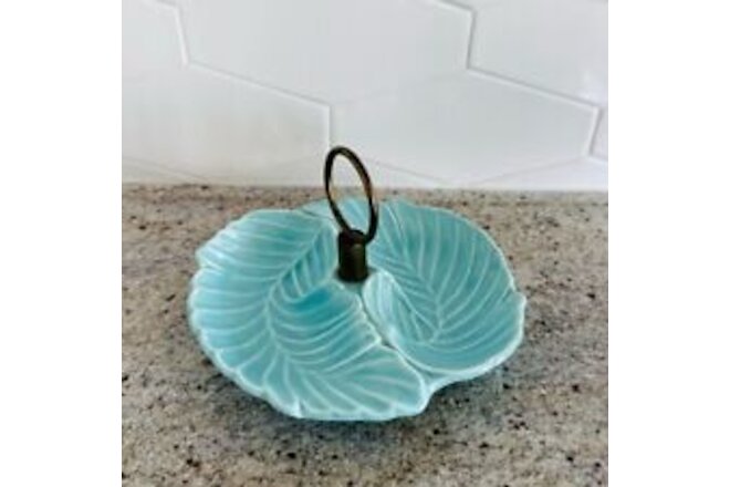 Vintage serving tray Antique Dish Bell Jae of California pottery Teal PRETTY