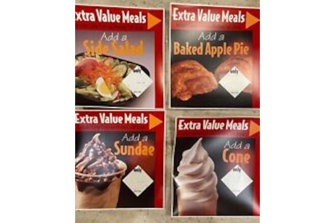 4- McDonald's Store Signs for Add-on with Extra Value Meals 1990's, 7.25 x 7.5"