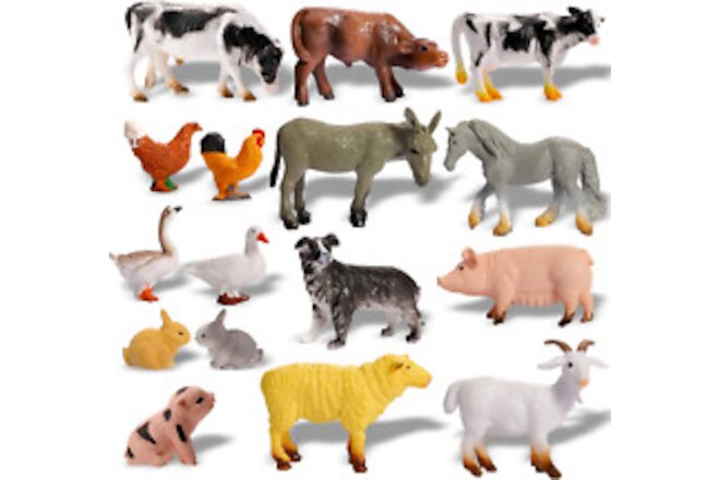16 Piece Farm Animals FiguresRealistic Plastic Farm Animal Figurines Playset
