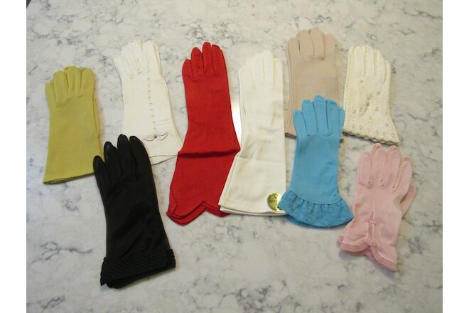 Lot 9 Pairs Vintage 50's-60's Gloves Variety Colors Lengths & Materials-1 NWT's