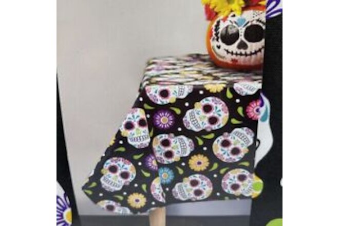Day of The Dead Sugar Skulls OBLONG 52 x 70” Tablecloth Wipes Clean Peva Fiesta