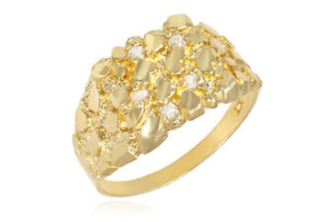 10K Yellow Gold Simulated Diamond Nugget Signet Ring