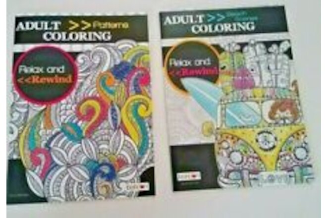 Lot of 2 Adult Coloring Books Beach Scenes & Patterns. Relax & Rewind* Made USA