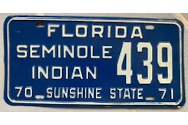EXCEPTIONAL 1970 71 SEMINOLE INDIAN FLORIDA LICENSE PLATE HOT ROD LOWRIDER #439