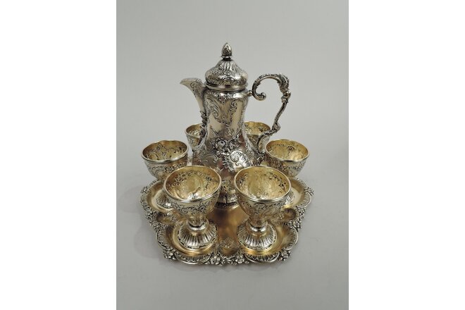 Antique Liqueur Set Biedermeier Cordial Decanter Cups Austrian Silver Gilt