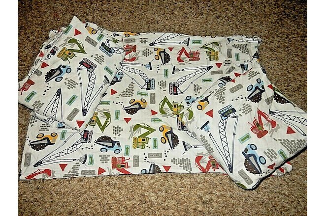 9J POTTERY BARN KIDS Road Construction Twin Sheet Set {Flat Fitted Pillow Case}