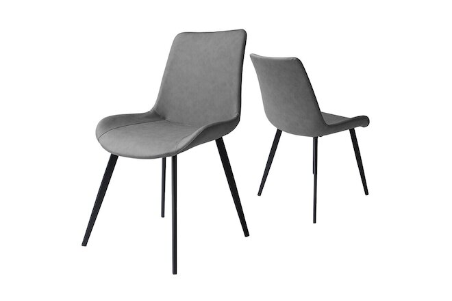 Set of 2 PU Leather Armless Gray Chairs Dining Kitchen Home Furniture Steel Legs