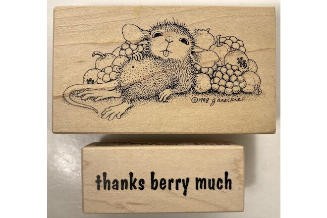 House Mouse BERRY FULL & THANKS BERRY MUCH Stampa Rosa Vintage Rubber Stamp Lot