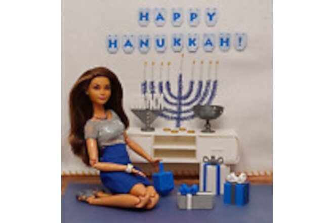🧿33 pcs HANUKKAH décor MENORAH gifts DREIDEL candles ACCESSORIES 1/6 for BARBIE