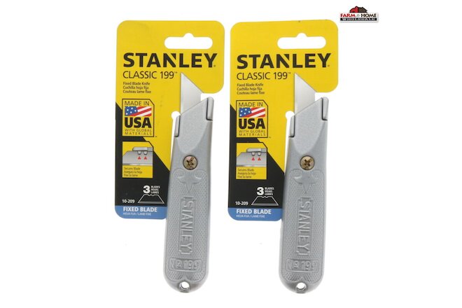 2 Stanley Fixed Blade Utility Box Knife Cutter ~ New