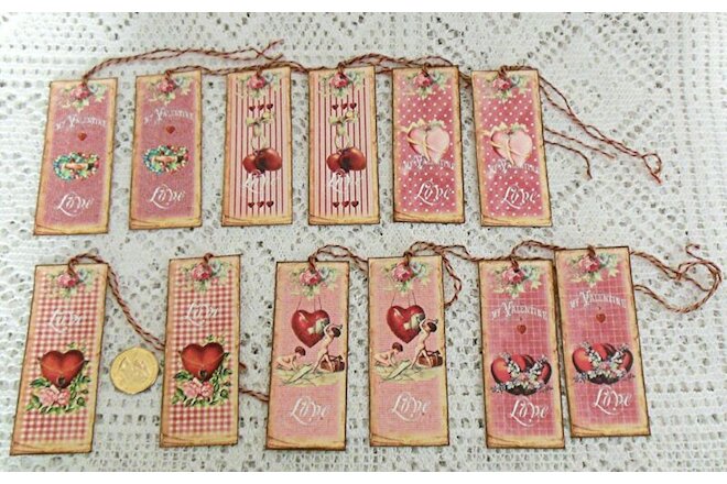12~Valentine's Day~Vintage~Ephemera~Fussy Cut~Linen Cardstock~Gift~Hang~Tags
