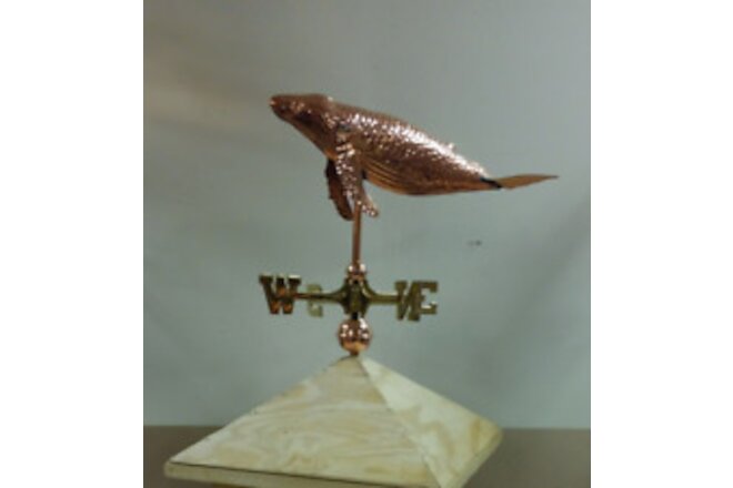 Whale 3d copper weathervane / roof mount for a shed or small building 19''x21''