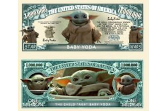 ✅ 100 Pack Star Wars Grogu Child Baby Yoda Mandalorian 1 Million Dollar Bills ✅