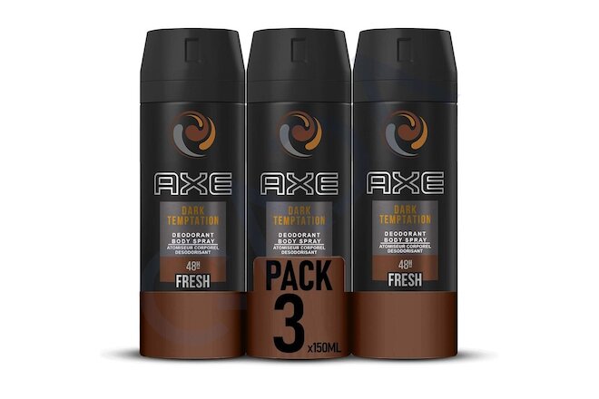 AXE Dark Temptation 48-Hour Fresh Deodorant Body Spray Fragrance for Men -3 Pack