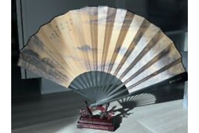 13”Chinese Wood & Silk Folding Hand Fan
