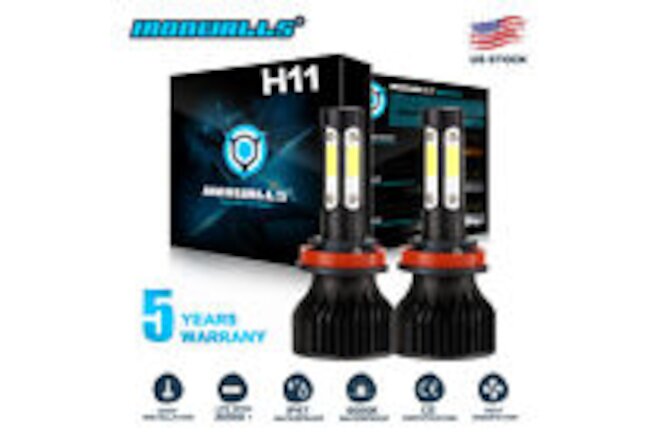 IRONWALLS H11 LED Headlight Kit Low Beam Bulbs Super Bright 360000LM 6000K White