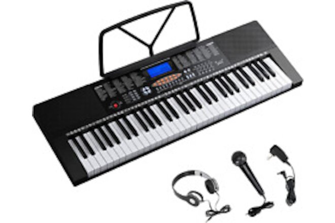 61-Key Portable Electronic Piano Keyboard W/Lcd Screen, Microphone, Headphones,