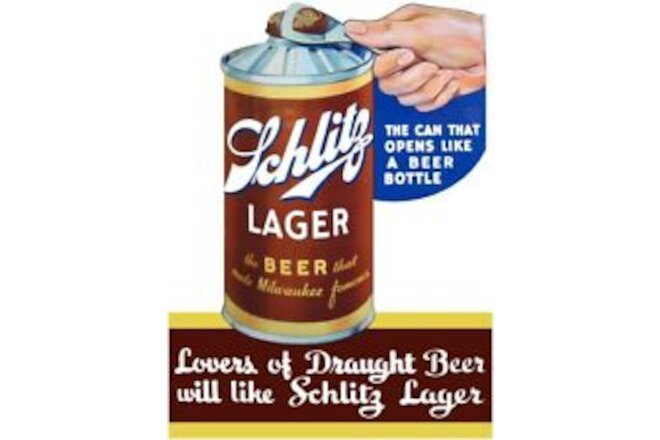 Schlitz Beer Intro of Conetop Can NEW Sign: 28" Tall Diecut USA STEEL
