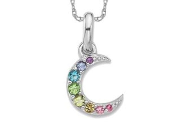 925 Sterling Silver Rainbow Crystals Crescent Moon Necklace Charm Pendant