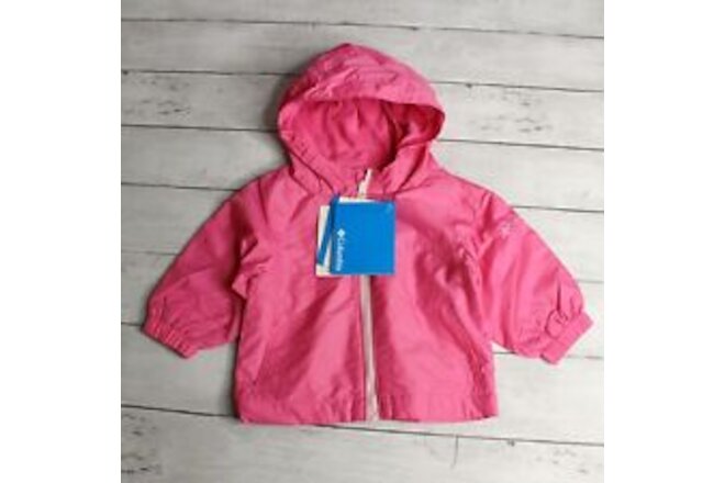 Columbia Baby Girl's Hooded Windbreaker Jacket Size 12 Months Fleece Lined Pink