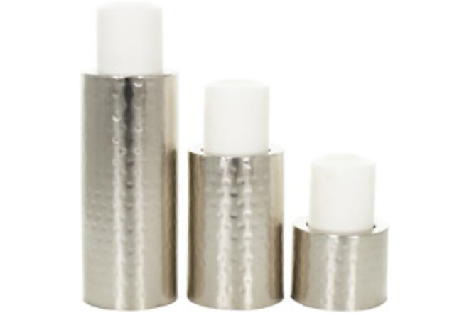 3 Candle Silver Metal Handmade Pillar Candle Holder, Set of 3