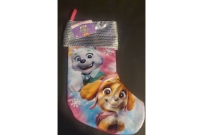 Paw Patrol Christmas Stocking Silver Sequin Pink  Nickelodeon New