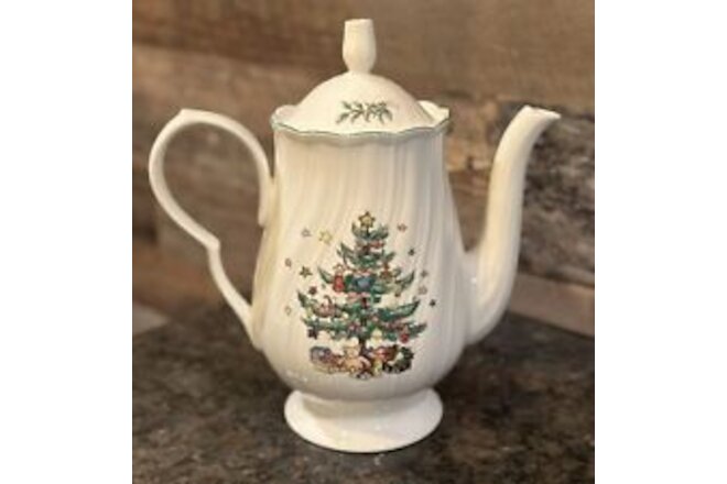 Nikko Happy Holidays 9.5” Tea Coffee Pot Christmas Tree Swirl #70958