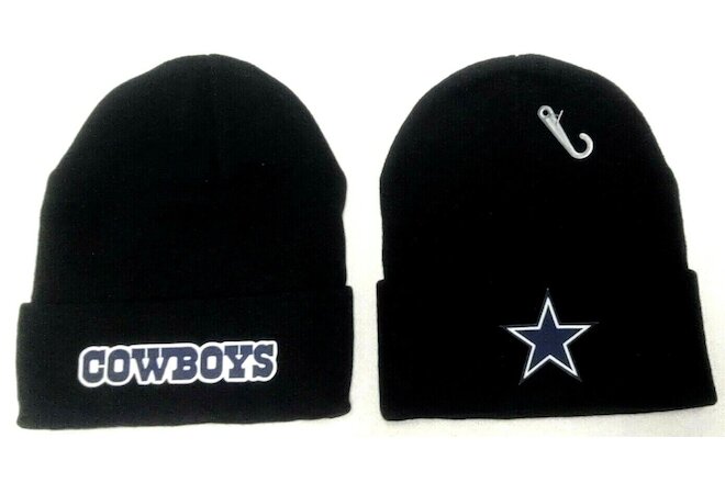 2 FOR 9.95! Dallas Cowboys Flat Appliques on 2 Black Beanie cap hat! SEE DETAILS