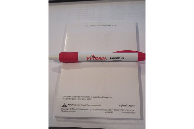 Pharmaceutical drug rep collectible Vytorin pen and 1 (tablet) note pad Nice!
