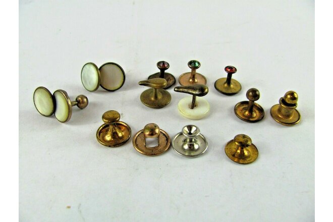 Lot of Vintage Antique Fixed Post Shirt Stud Mens Jewelry Cufflinks Gold Plate