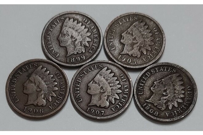 Five Indian Pennies with Five Different Dates--ALL in Good Condition!