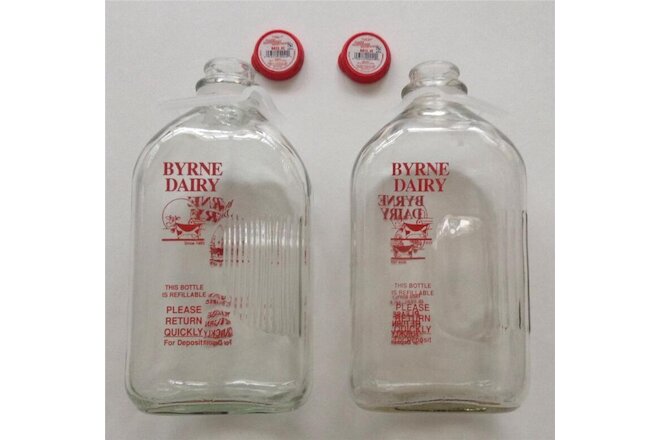 2 (Pair) Byrne Dairy 1/2 gallon Glass Milk Bottles COLD MILK Syracuse Utica NY