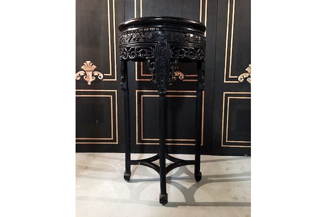Chinese Antique Carved Teak Wood Pedestal Table
