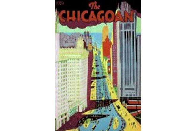 1929 CHICAGO CITYSCAPE ARCHITECTURE MAIN STREET COVER ART DECO POSTER 319164